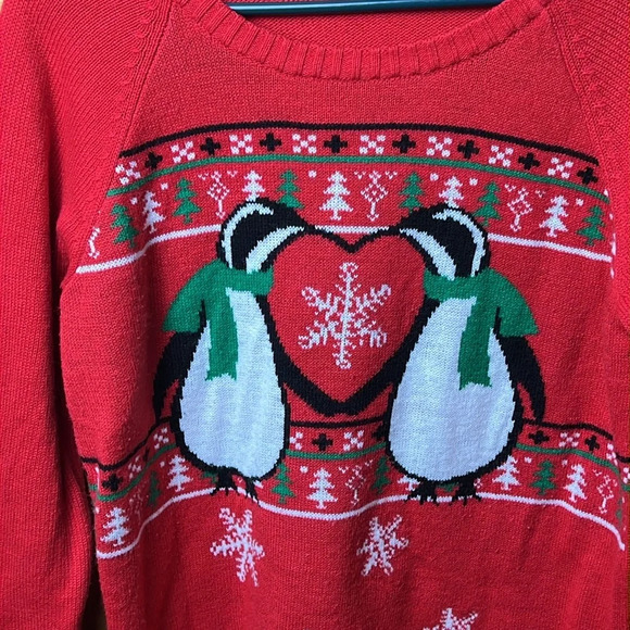 Ugly Christmas Sweater‎ Women’s  LOL VIINTAGE Holiday Red White Penguin XL party - Picture 2 of 7